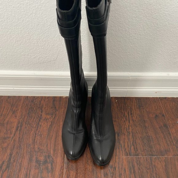 Ameda Chic 100% Cowhide Leather Knee Boots  (Black 35) - Picture 1 of 5